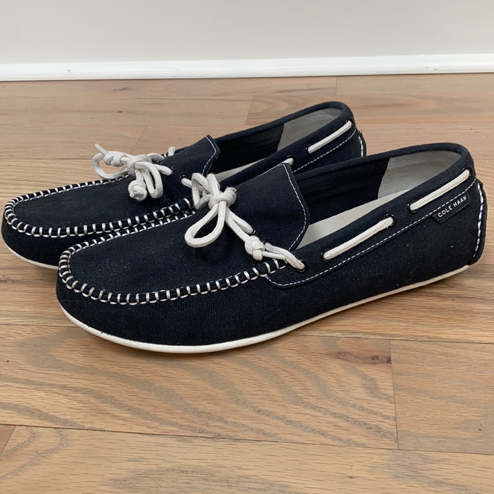 Cole Haan Navy Blue Canvas Driving Loafers